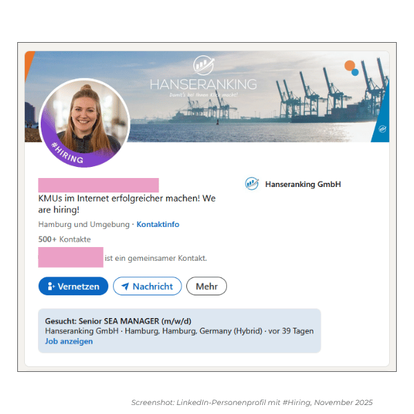 Jobsuche mit LinkedIn: Beispiel für #Hiring Jobsuche mit LinkedIn: Beispiel für #Hiring